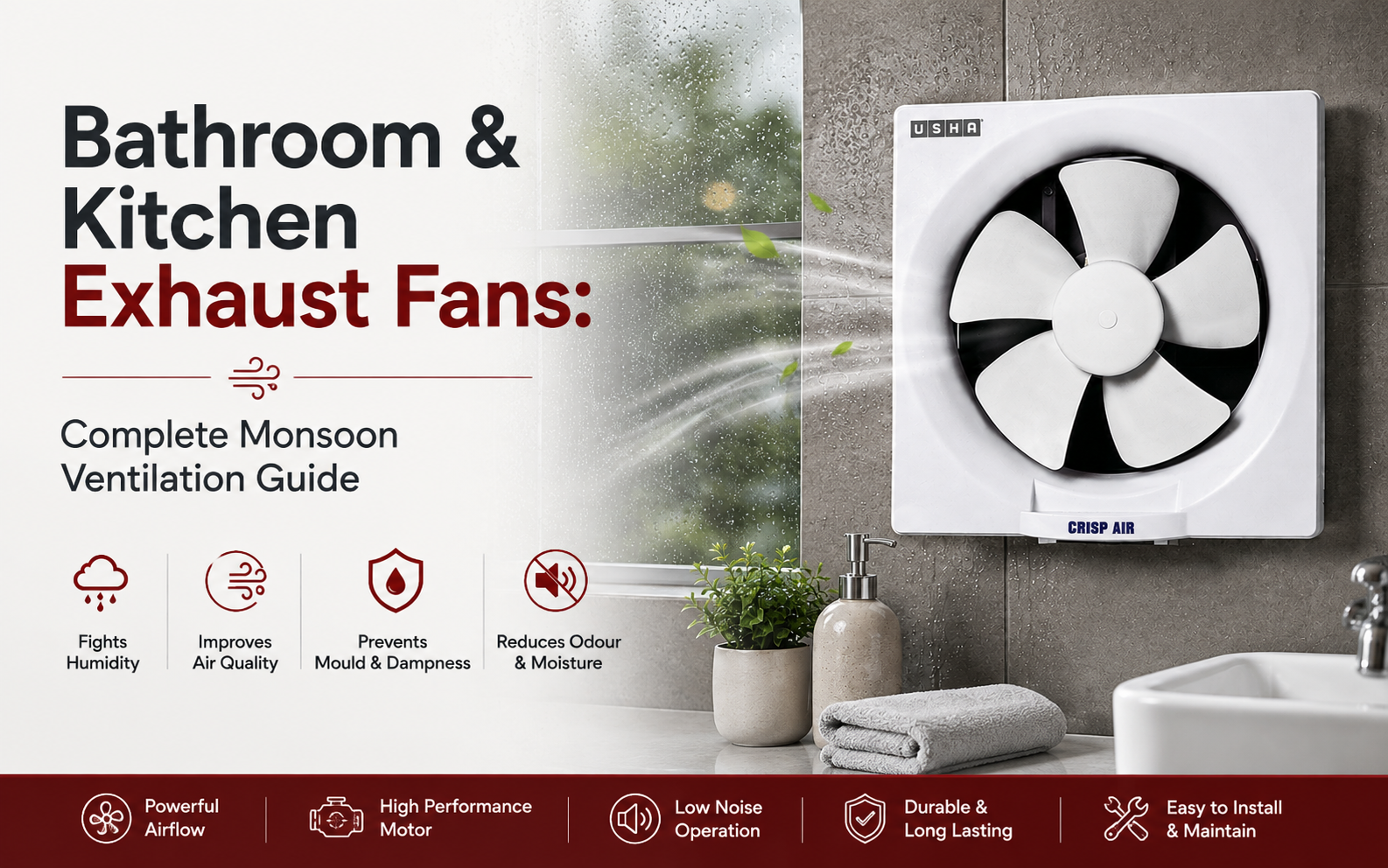 Close-up of fan blades behind a grille, representing bathroom and kitchen exhaust fan ventilation