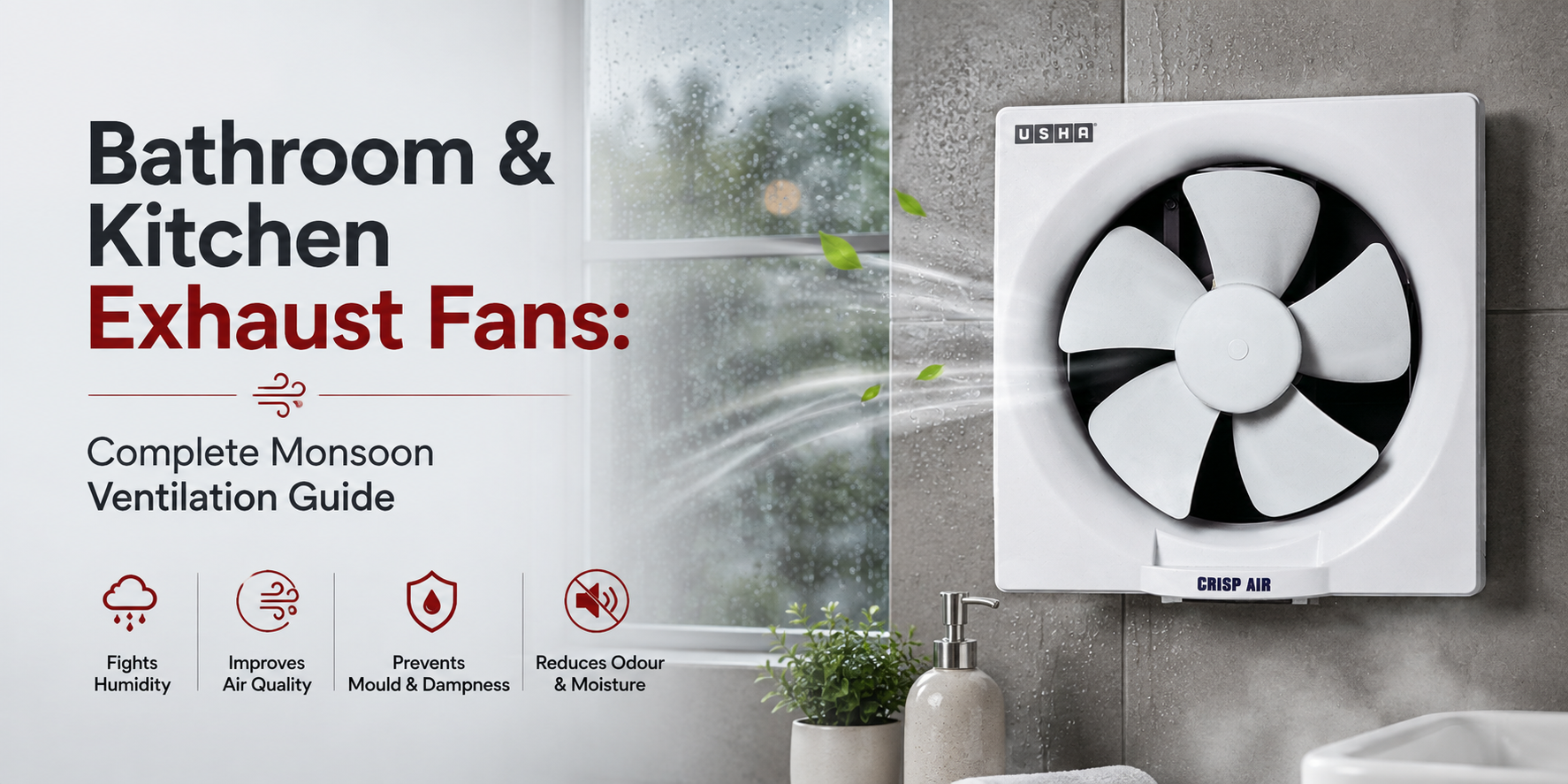Close-up of fan blades behind a grille, representing bathroom and kitchen exhaust fan ventilation